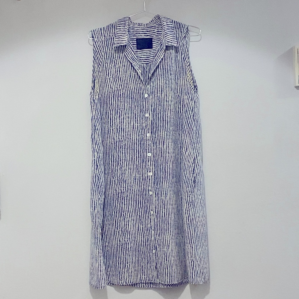 No. 6 Store blue and white vertically striped lightweight midi-dress